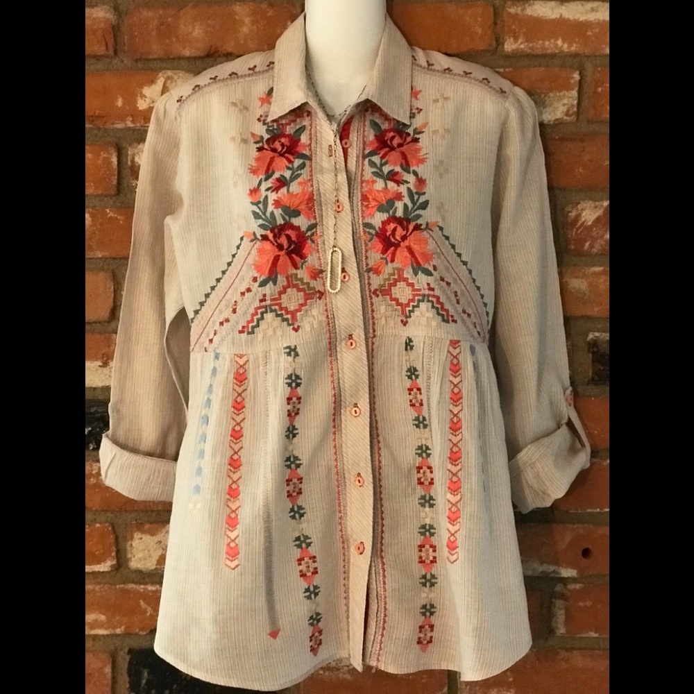 Johnny Was 3J Workshop Embroidered Blouse